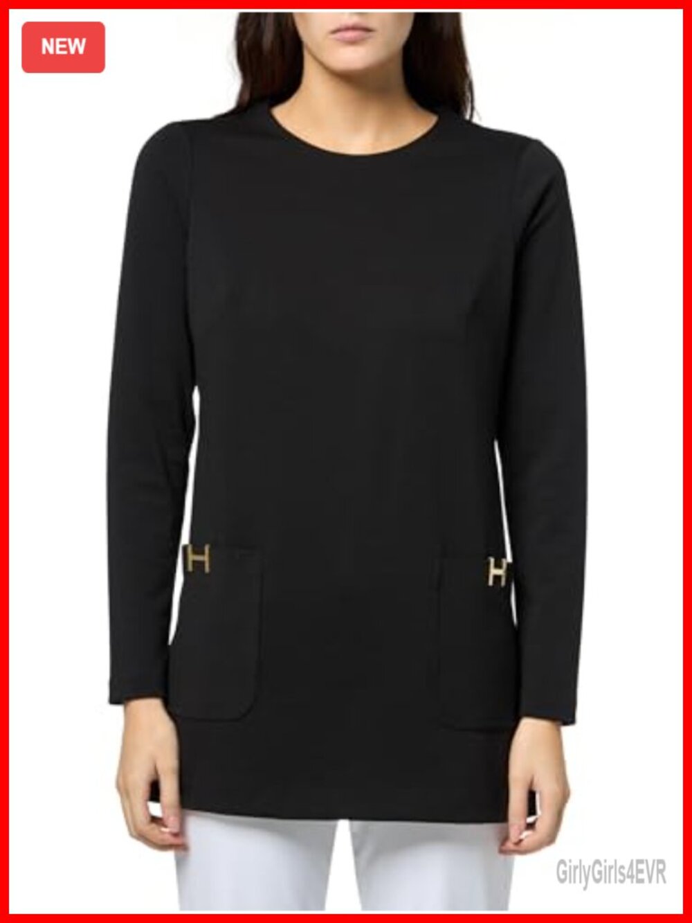Long Sleeve Tunic with Pockets Button Front Round Neck Classic Fit